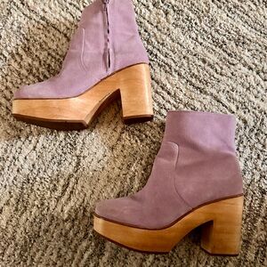 Charlotte Stone Suede Paz Platform Clog Violet Ankle Booties Sz 38